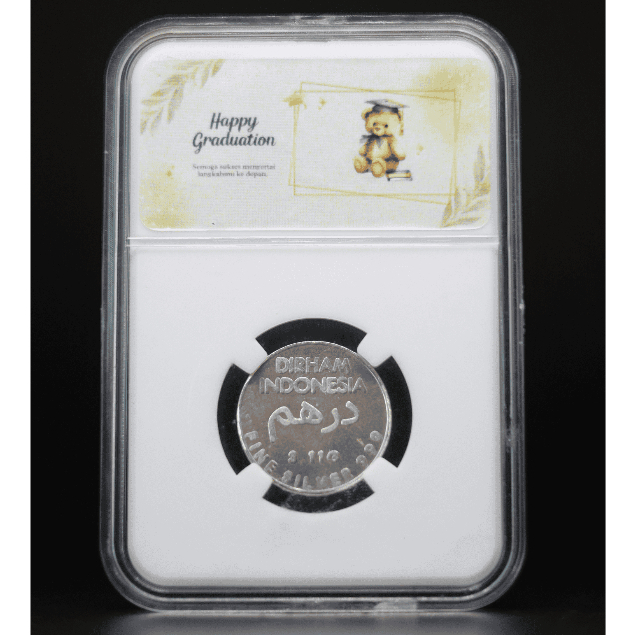 Mahar.co.id - Hadiah / Gift Koin Perak Dirham Indonesia 3,11 gr - Happy Graduation