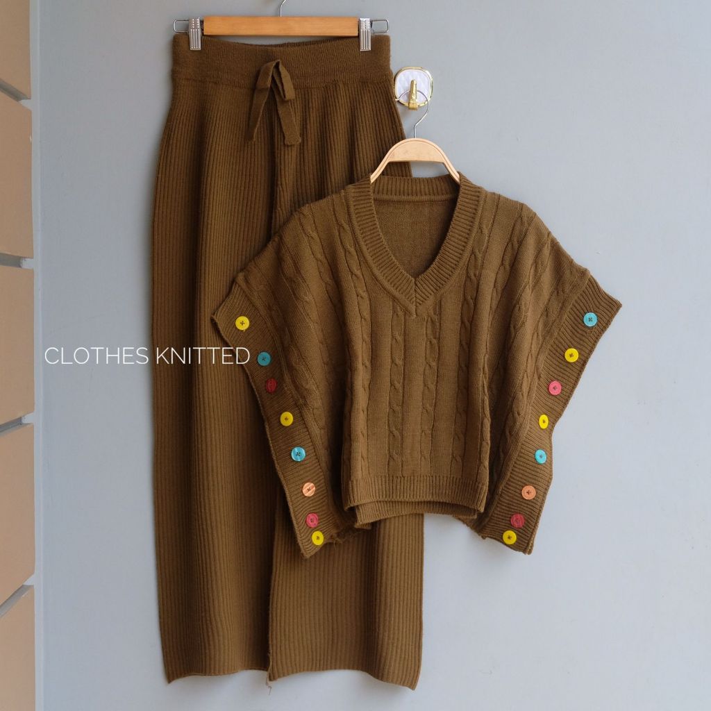 Oneset Rompi Rajut Setelan Celana Kulot Rajut