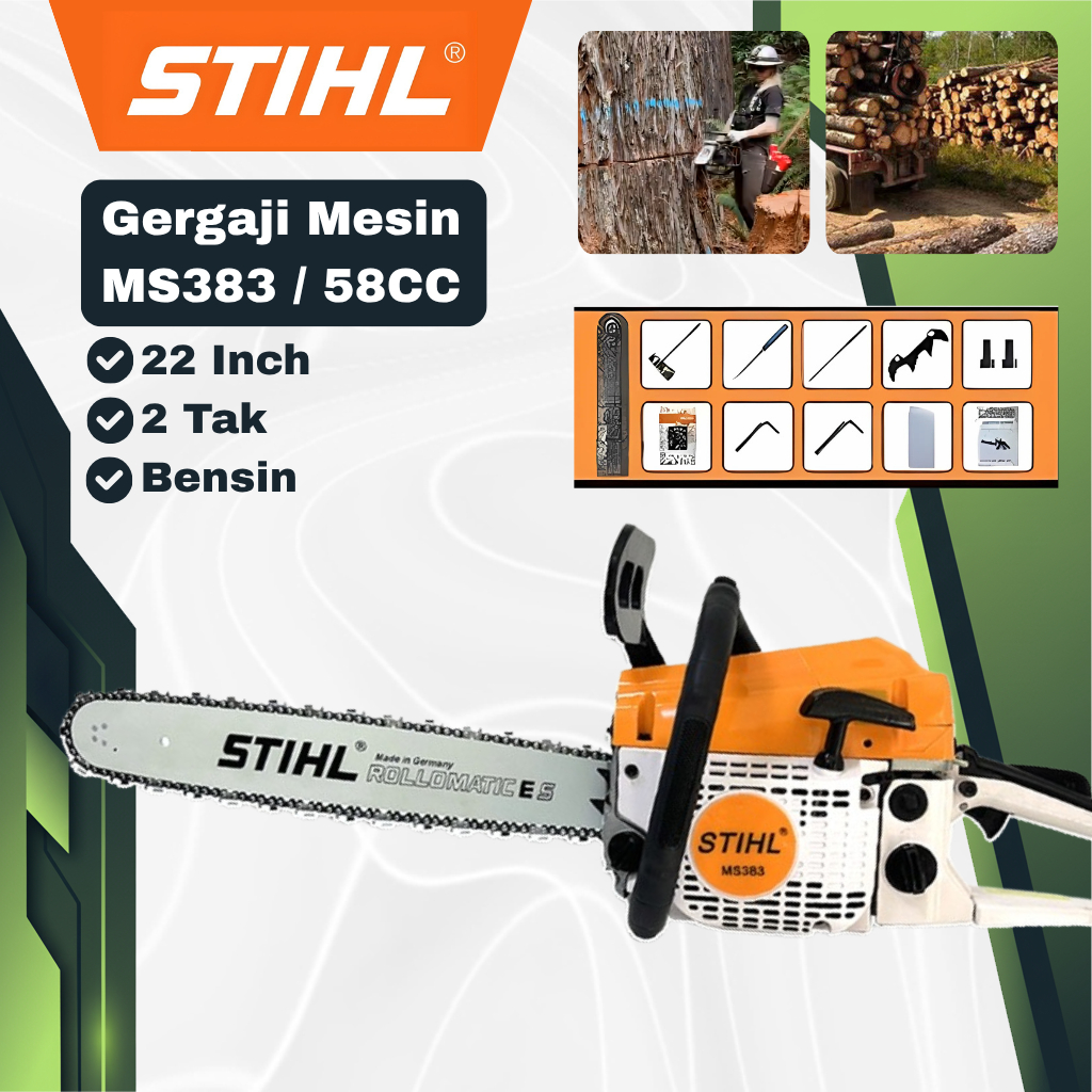 RAPTOR Gergaji Mesin Potong Kayu STIHL 58CC 22 Inch Sinso Gergaji 2Tak Tipe Bensin Mesin Chainsaw Po