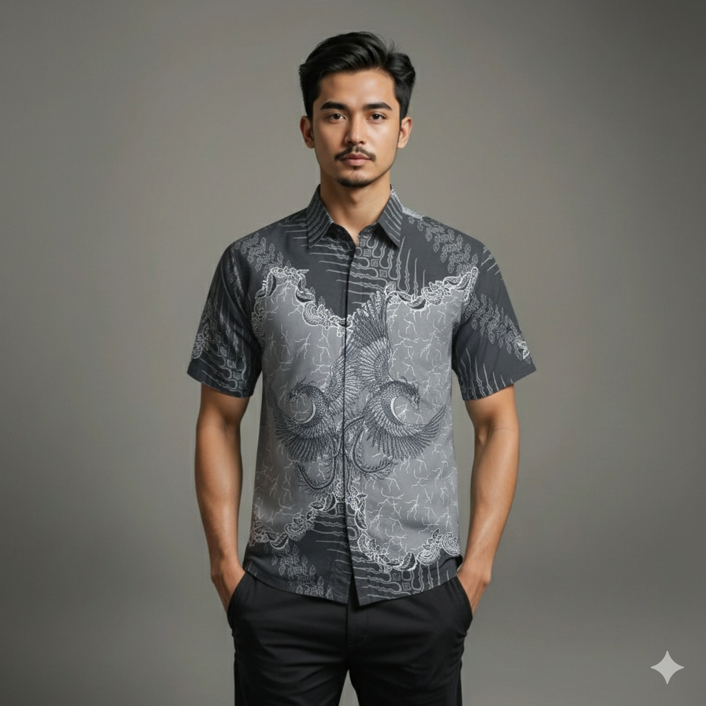 Kemeja Batik Pria Baju Lengan Pendek Slimfit Lapis Furing Batik Cinarita PD1063 Bahan Katun Premium 