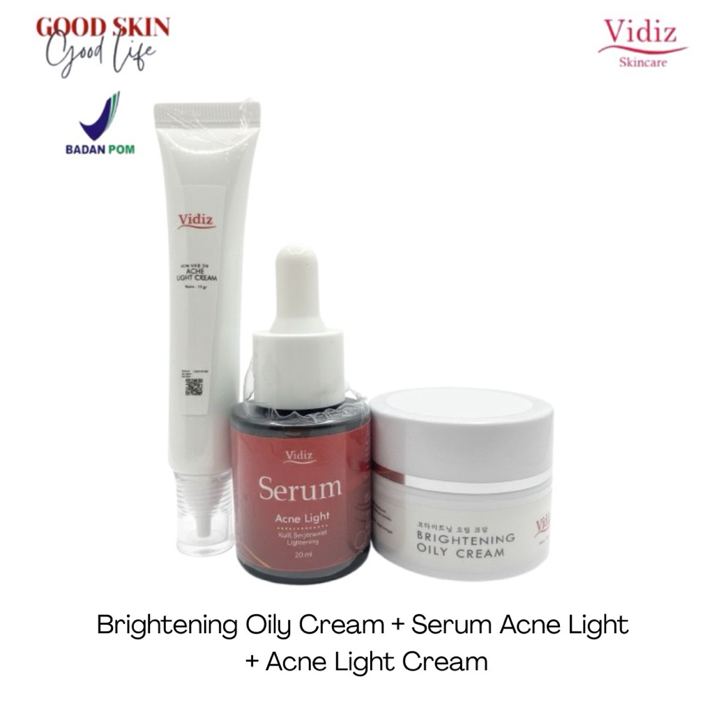 Vidiz Double Nutrisi Brightening Oily Cream 10gr + Serum Acne Light & Acne Light Cream Totol