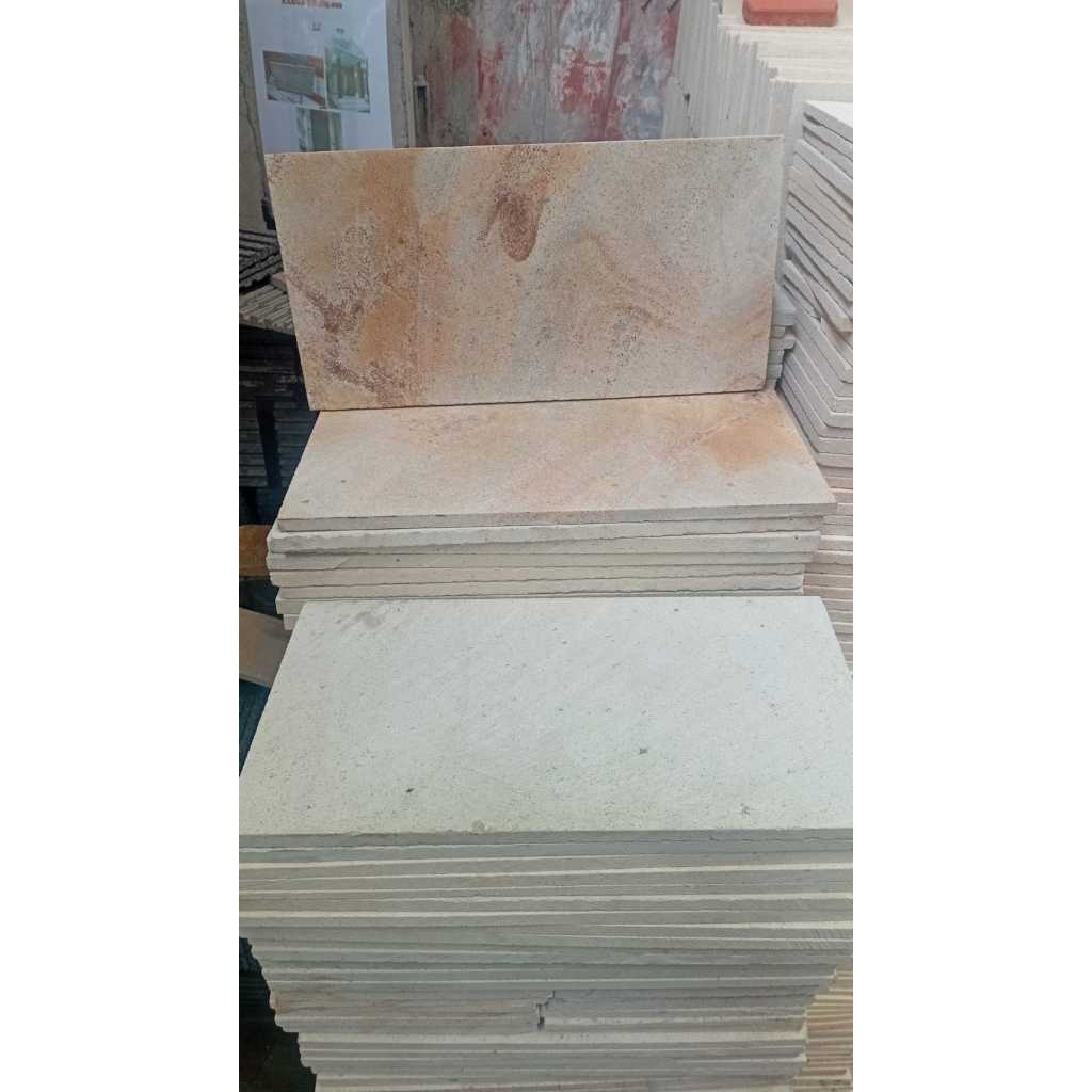 Batu Alam Palimanan Rata mesin Uk 20 x 40  cm Warna Cream/Semi cream  Ongkir Tergantung Jaraknya