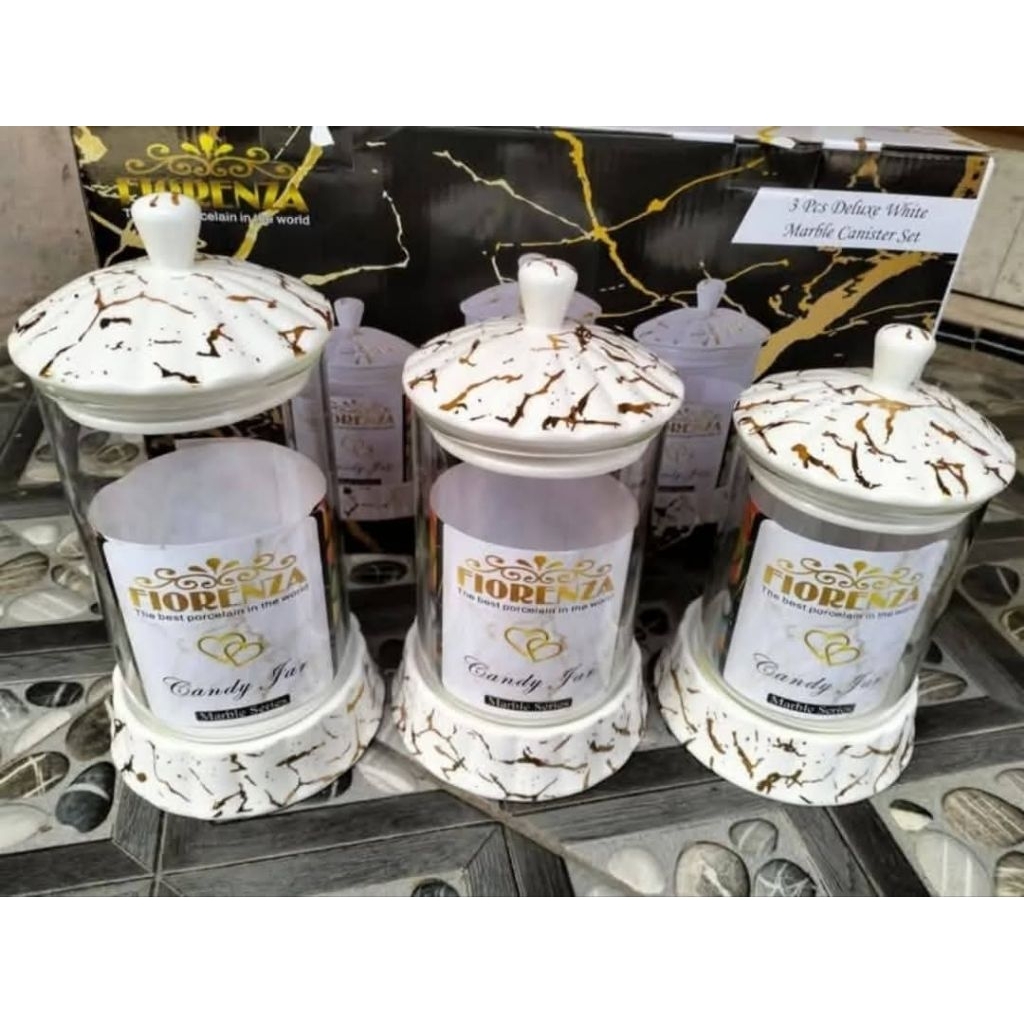 Toples Kaca Motif Marble Merk Fiorenza Isi 3pcs MP-168 White Gold / Toples Marble Fiorenza