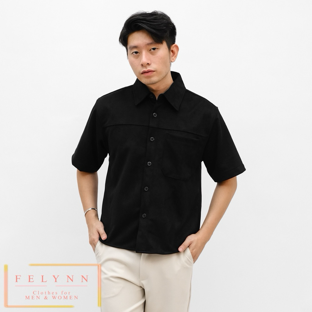 KEMEJA KULIT POLOS PRIA GANGNAM BUTTON SUEDE SHIRT