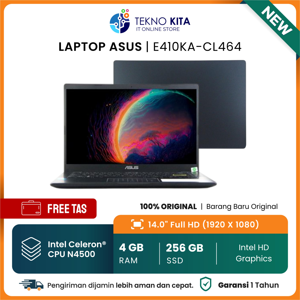 Laptop Murah 3 Jutaan Asus Celeron N4500 | RAM 4GB | 64GB Emmc + SSD 256GB | Asus Numpad | 14" Full 