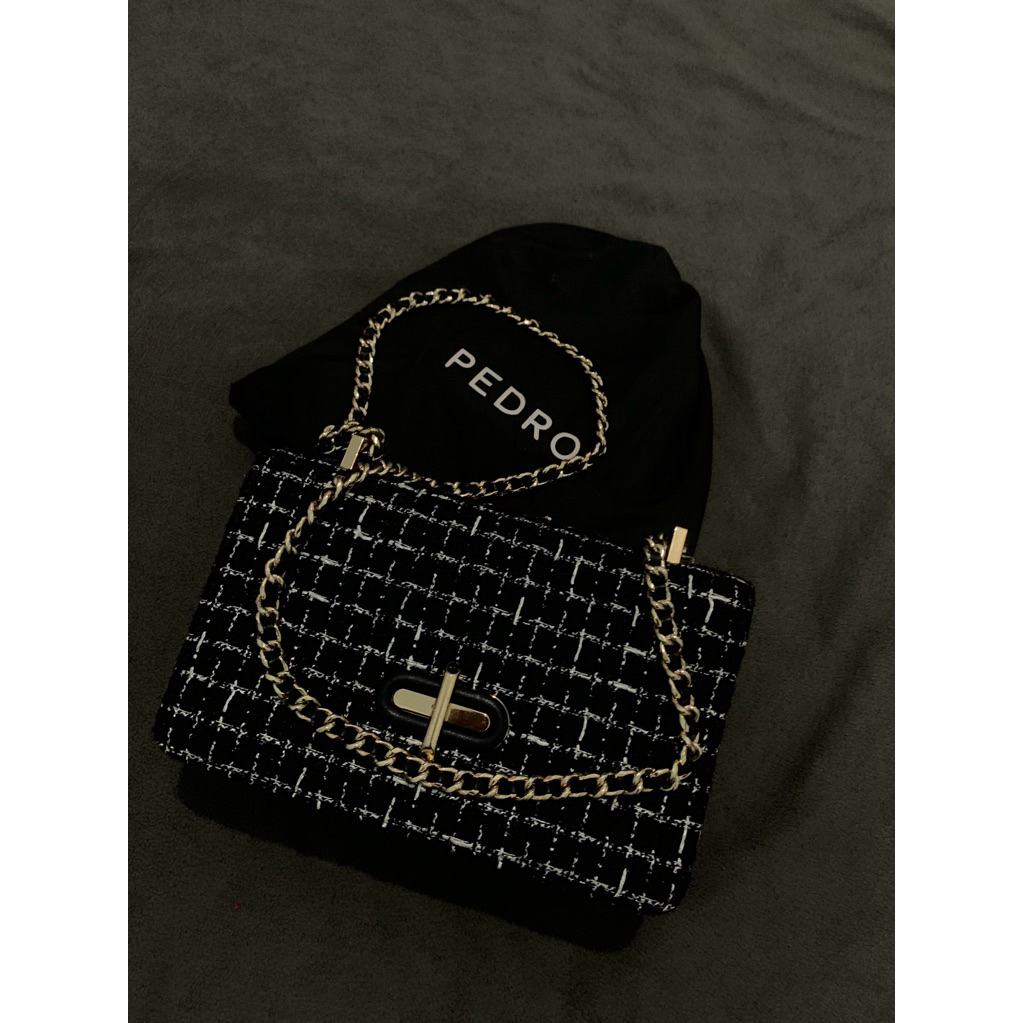 PEDRO Tweed Turn-Lock Chain Shoulder Bag
