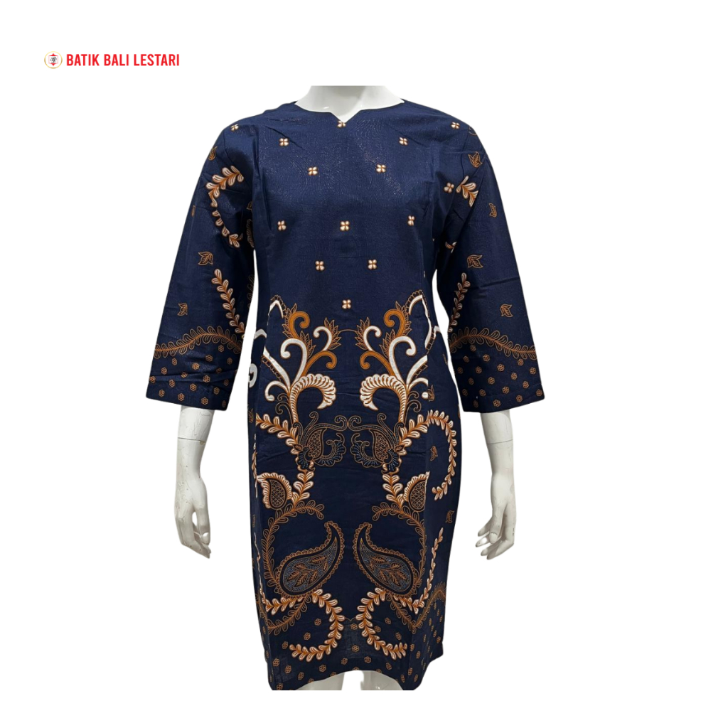 Batik Bali Lestari Midi Dress Wanita Katun Prada Navy (NV3O)