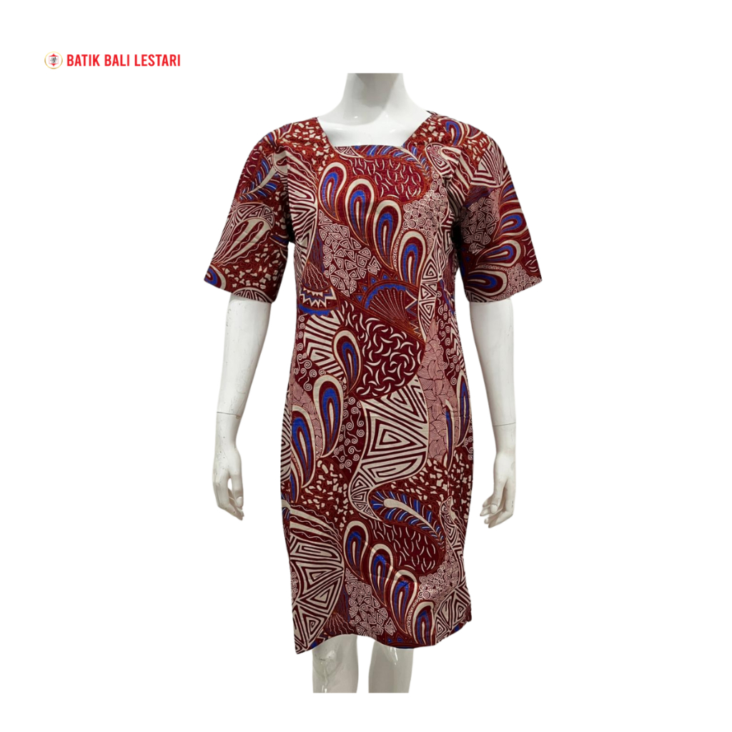 Batik Bali Lestari Midi Dress Wanita Maroon Katun Prada (ZBL)