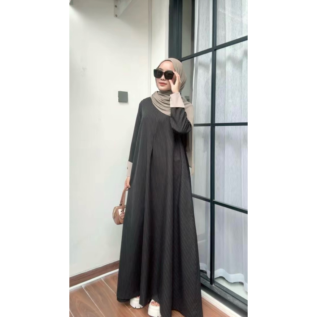 ZAIDA DRESS Gamis Streap Bahan Semi Woll Sangat Elegan
