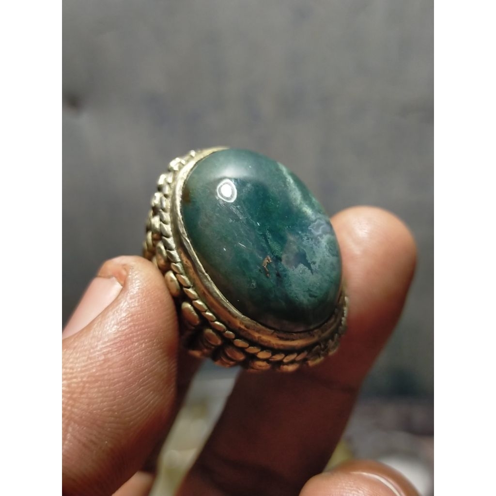 cincin batu natural hijau lumut garut