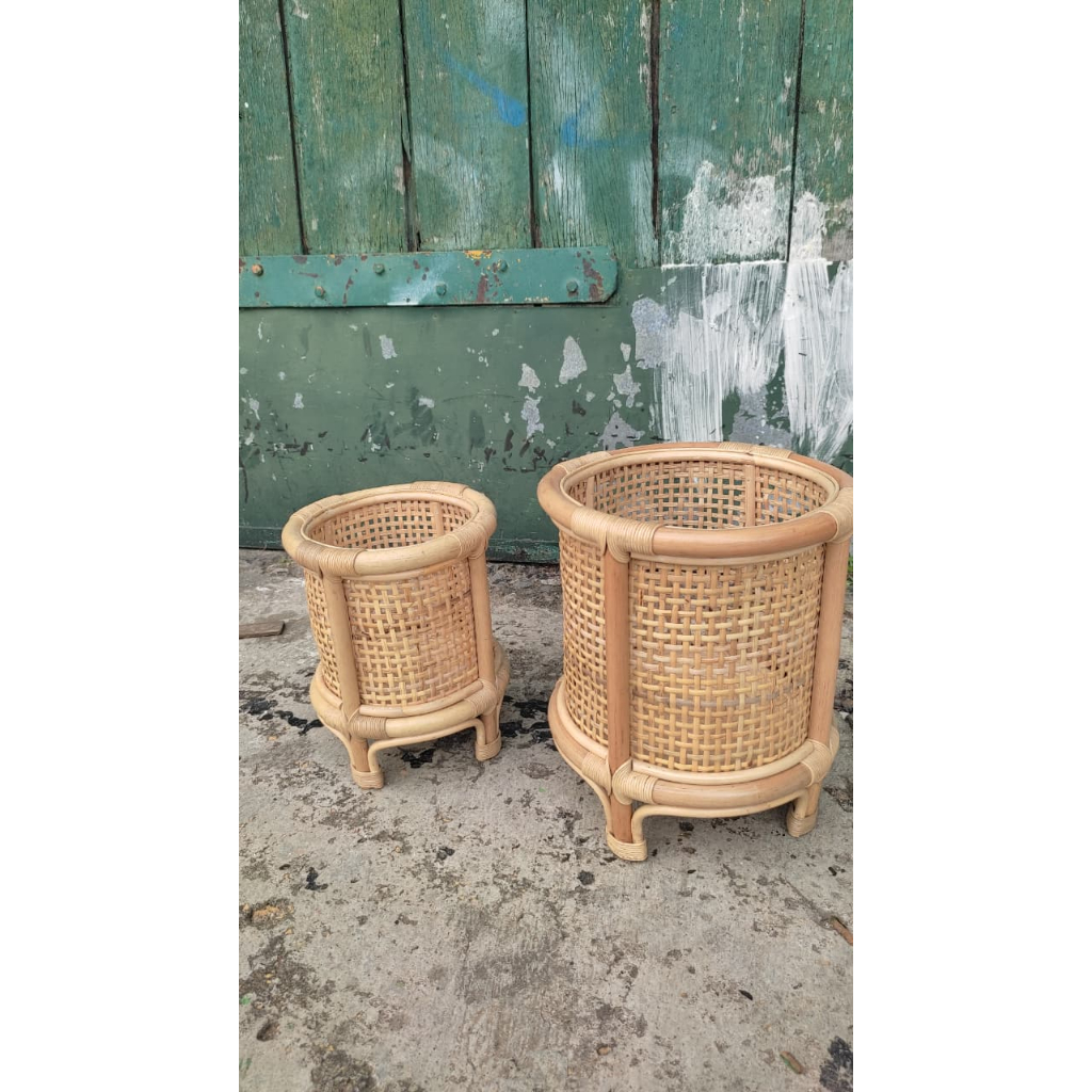STANDING POT ROTAN ANYAMAN WEBING || POT TANAMAN HIAS AESTETIC