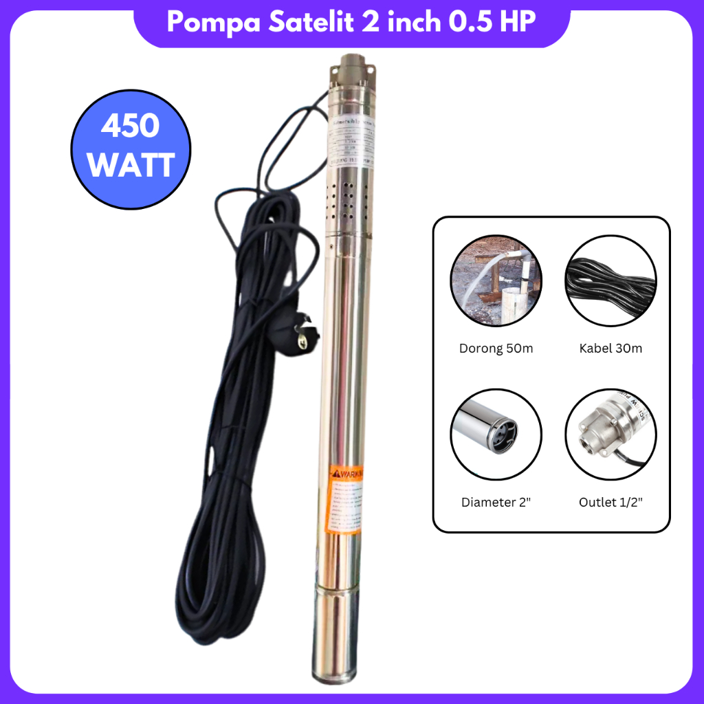 Pompa Celup Sumur 2 inch Pompa Satelit Submresible AC 220V Pompa Sibel 50 Meter