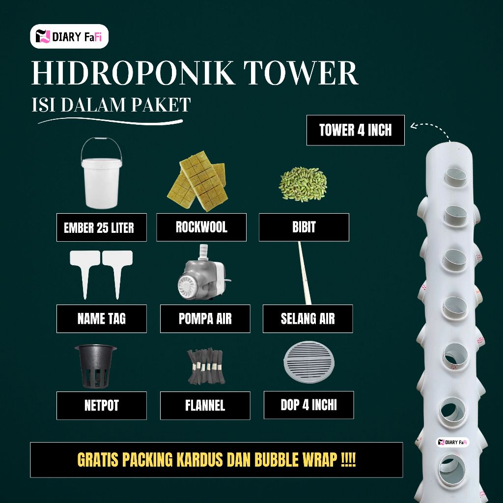 HIDROPONIK TOWER 4 INCH | 50 - 100 - 150 - 190 CM | HIDROPONIK SET LENGKAP | HIDROPONIK PEMULA