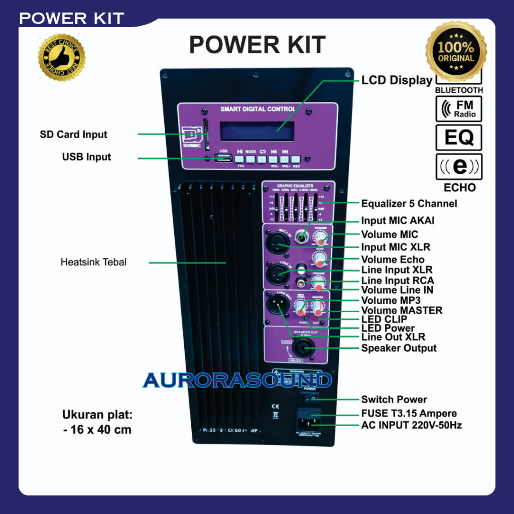 POWER MESIN KIT SPEAKER AKTIF 10 IN - 15 INCH USB BLUETOOTH ECHO 500-1000 WATT RECORD EQUALIZER ECHO