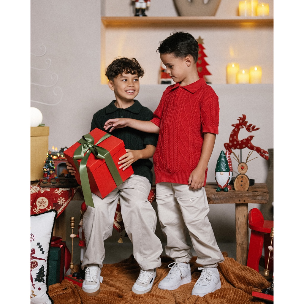 LEWIS EMMA - Diamond Knit Polo Shirt (6 Bulan-14 Tahun) Atasan Knit Anak & Bayi Laki-Laki / Baju Raj