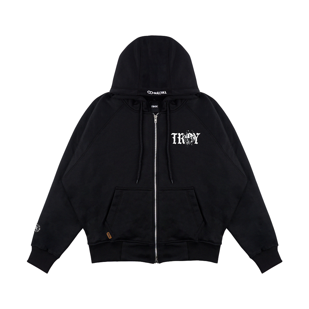 Troy Company Hoodie Boxy Double Slider Zip Black Melted Skul - Hoodie Zipper Hitam ZDSH 3382