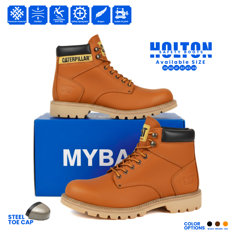 Sepatu Safety Pria - Shoes Safety Boots Ujung Besi Kerja Lapangan - Sepatu Safety Caterpillar - MYBA