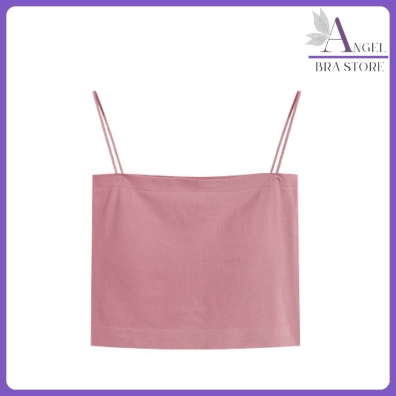Angle_brastore - Tanktop Bra With Cup TankTop Basic Wanita Square Spaghetti Crop Top