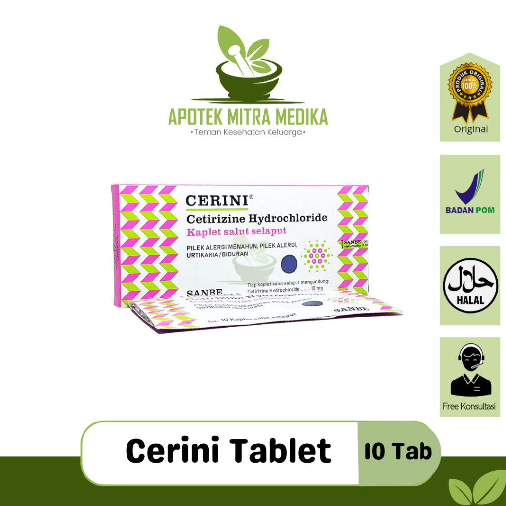 Cerini 10 mg / Cetirizine / Alergi / Gatal (10 Kaplet)