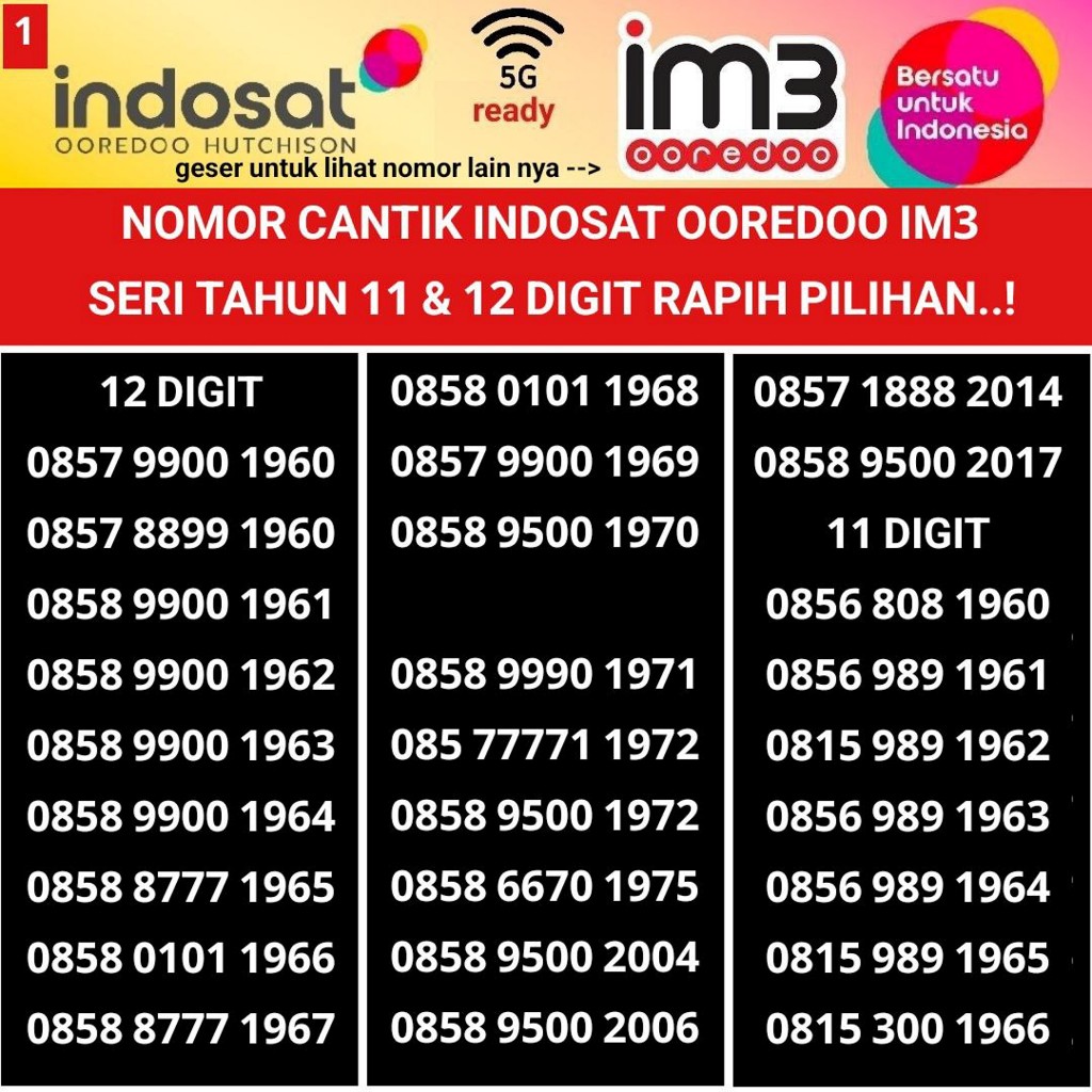 seri tahun Indosat IM3 Ooredoo kartu perdana nomor cantik nomor rapih