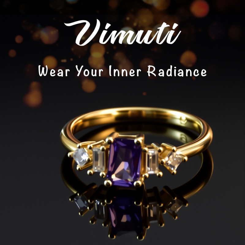 Vimuti Cincin Batu Permata Titanium Elegan Sederhana Mewah Anti Karat Cincin Batu Permata Ungu Untuk