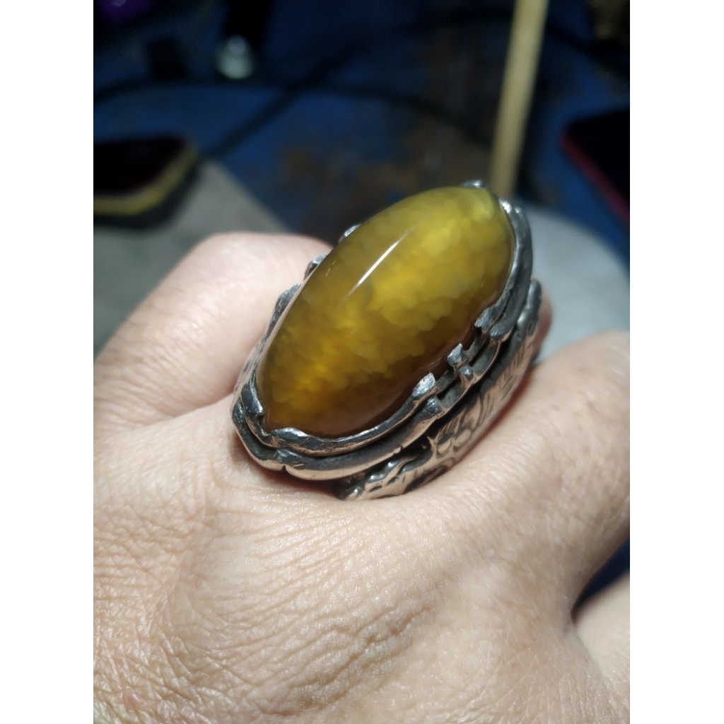 Batu Akik Pandan Nanas Ring Perak Natural Kode i/30