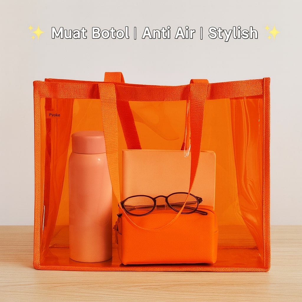 Tas Kuliah Mika Transparan 40×31 cm | Tote Bag PVC Tebal Muat Laptop