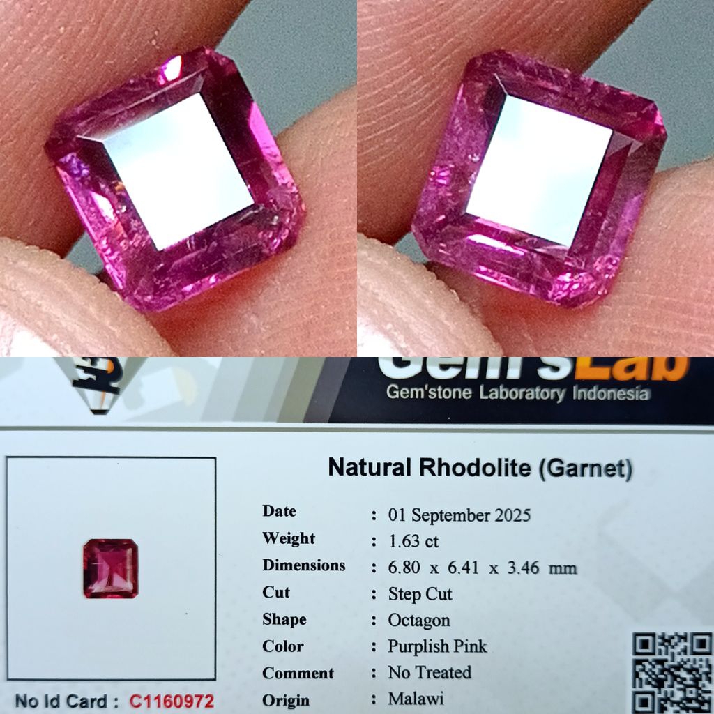 NATURAL RHODOLITE GARNET MALAWI GARNET MEMO GLI LAB