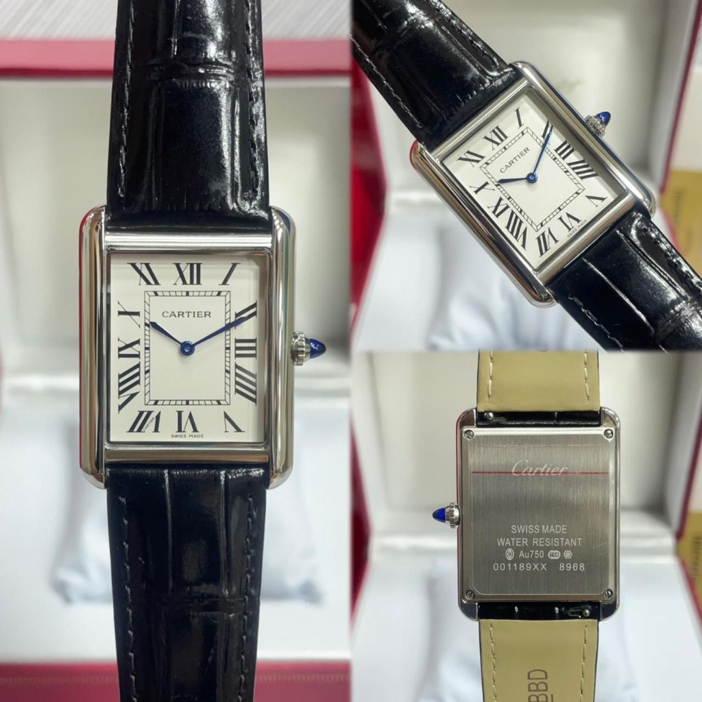 Jam Tangan Wanita Cartier Tank Must de Cartier Watch Large 33 - Black Leather Strap Watch Fashion