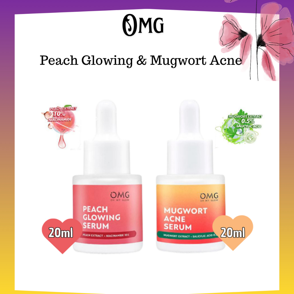 OMG Oh My Glow Peach Glowing Serum & Mugwort Acne Serum 20ml / Serum Wajah