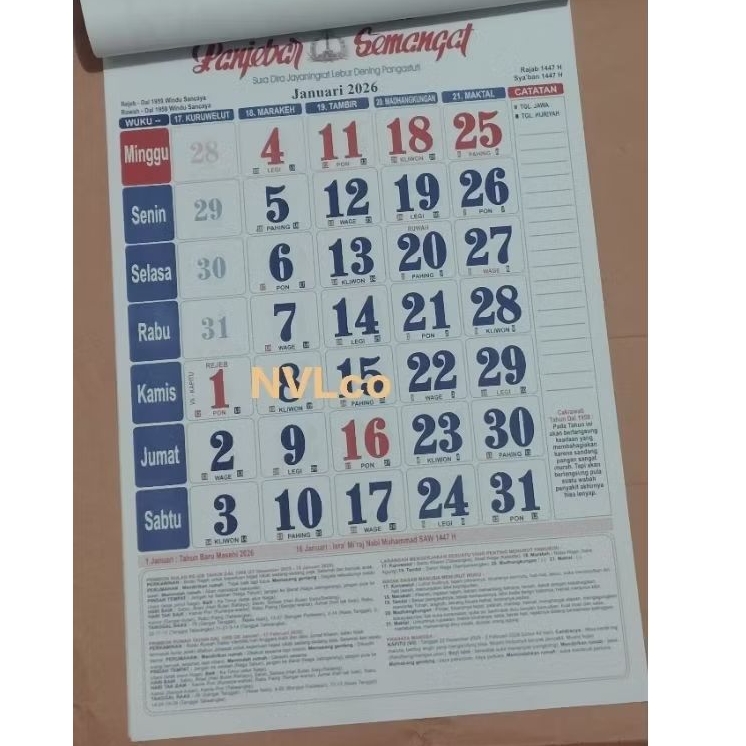 Kalender Penyebar Semangat 2026 dengan Primbon dan Larangan Menurut Hitungan Jawa