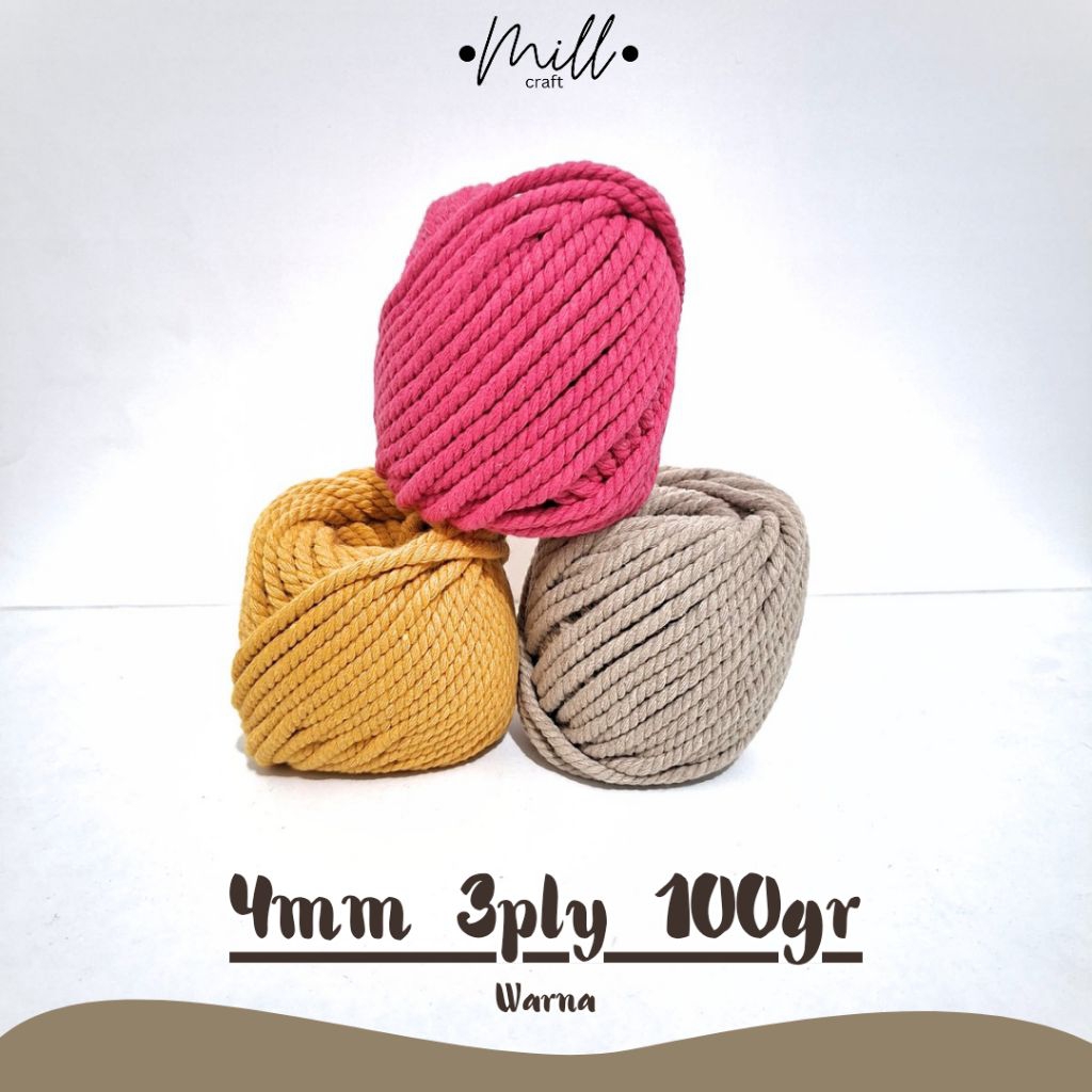4mm 100gr 3ply Tali Katun Warna by Millcraft | BENANG MACRAME 4MM / TALI MACRAME 4MM / BENANG KATUN 