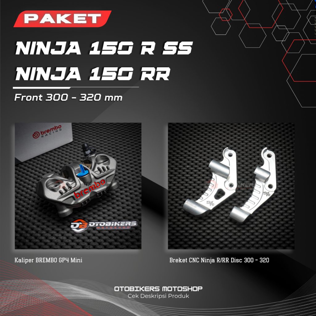 PAKET Kaliper Brembo 4P Radial GP4 Mini Depan Ninja 150 R SS RR set Breket Ukuran 300 mm
