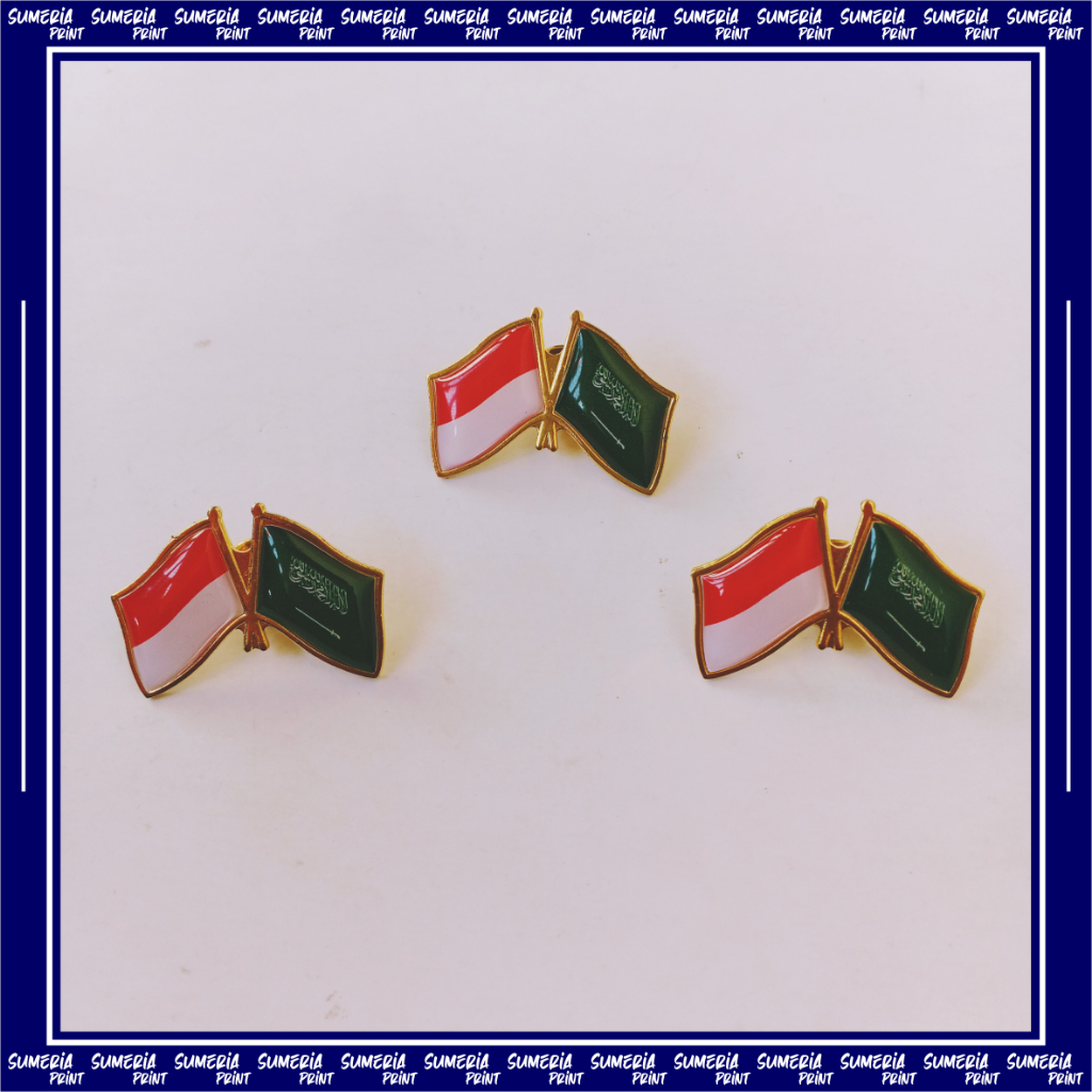 Pin Bros Kuningan Emas Lencana Bendera Persahabatan Indonesia dan Arab Saudi