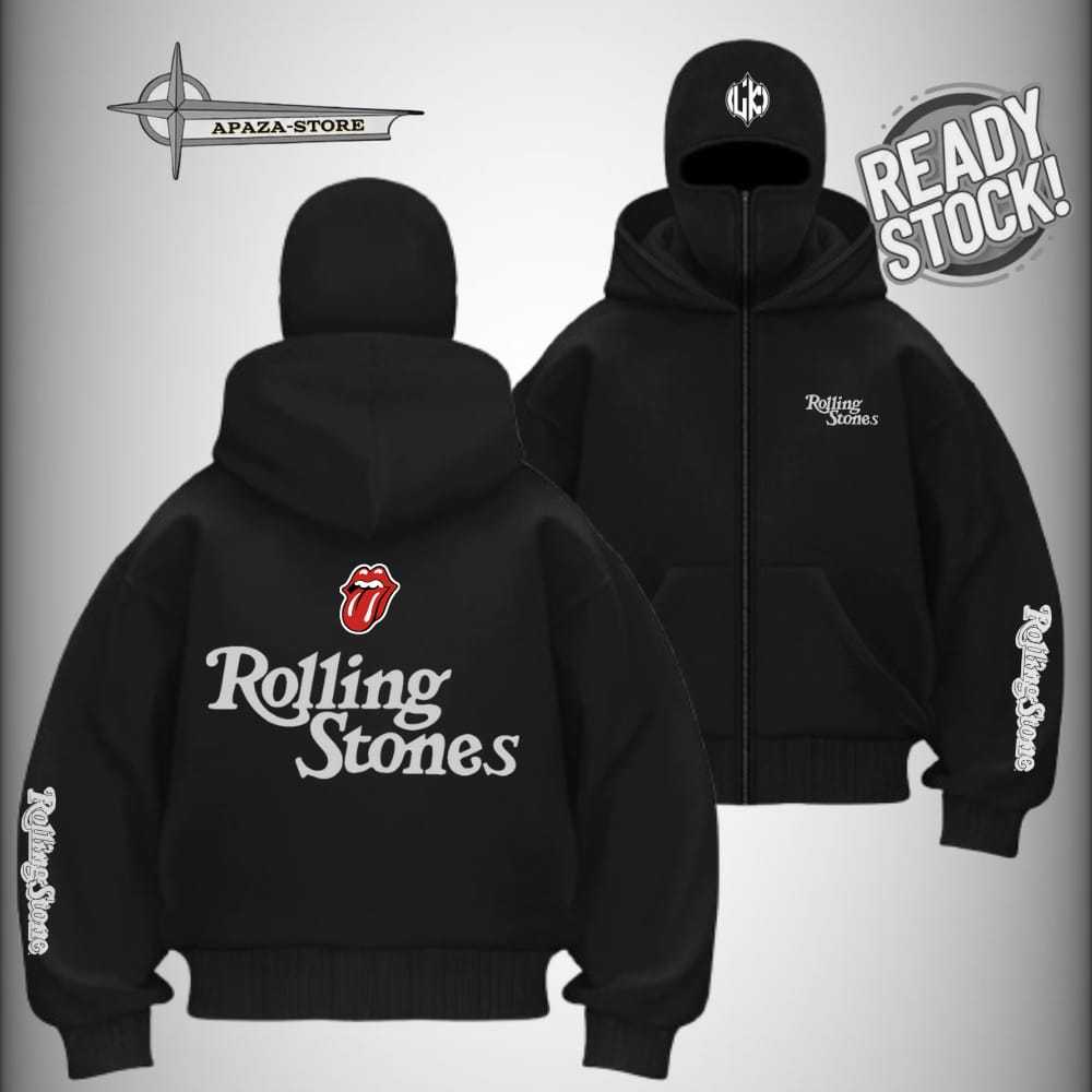 Jaket Hoodie Zipper Balaclava ROLLING STONES Ninja - Jaket Boxy Darside Tanduk Hitam Premium Unisex