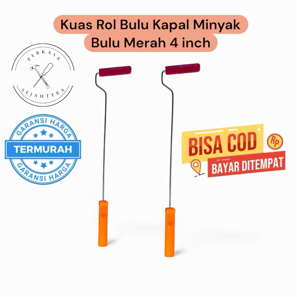 Kuas Rol Cat Tembok Gagang Panjang Kapal Bulu Merah 4 inch