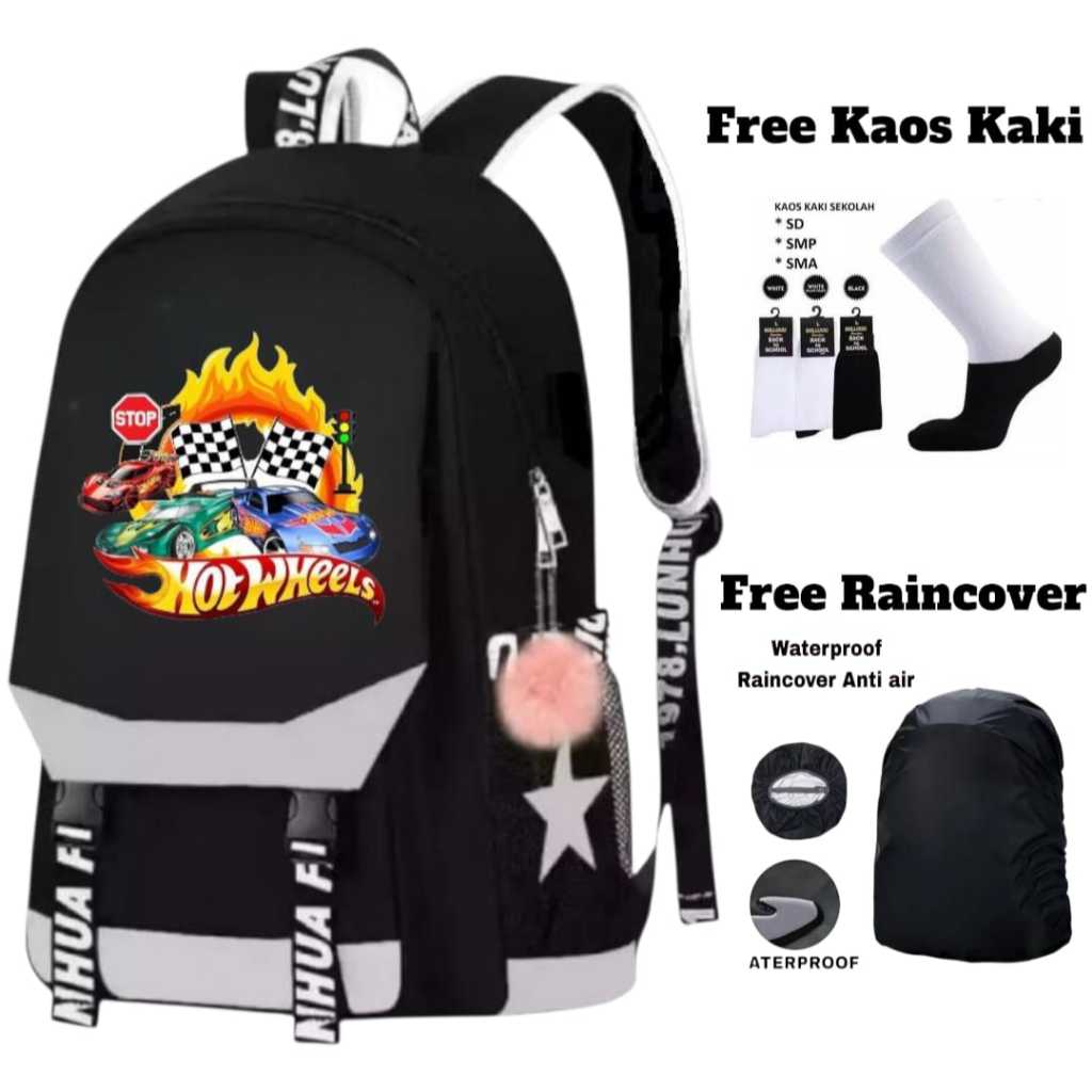 Tas Ransel Anak Sekolah TK-SD Karakter [[  MOBIL HOT WHEELS ]] Keren Kekinian - Tas Ransel Anak BACK