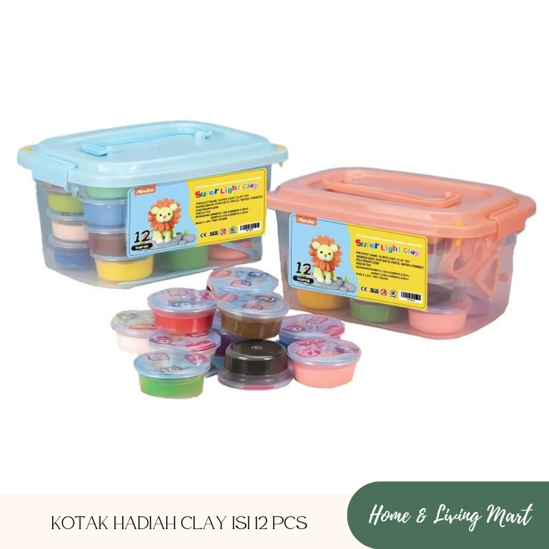 KOTAK HADIAH MAINAN CLAY ISI 12 PCS CLAY WARNA WARNI MAINAN EDUKASI ANAK HADIAH ANAK