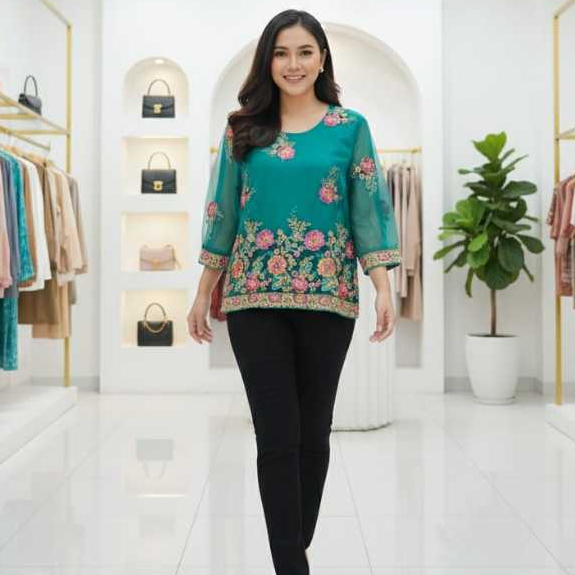 D 332 atasan wanita lengan panjang / blouse brukat cewe terbaru / blus jumbo brokat