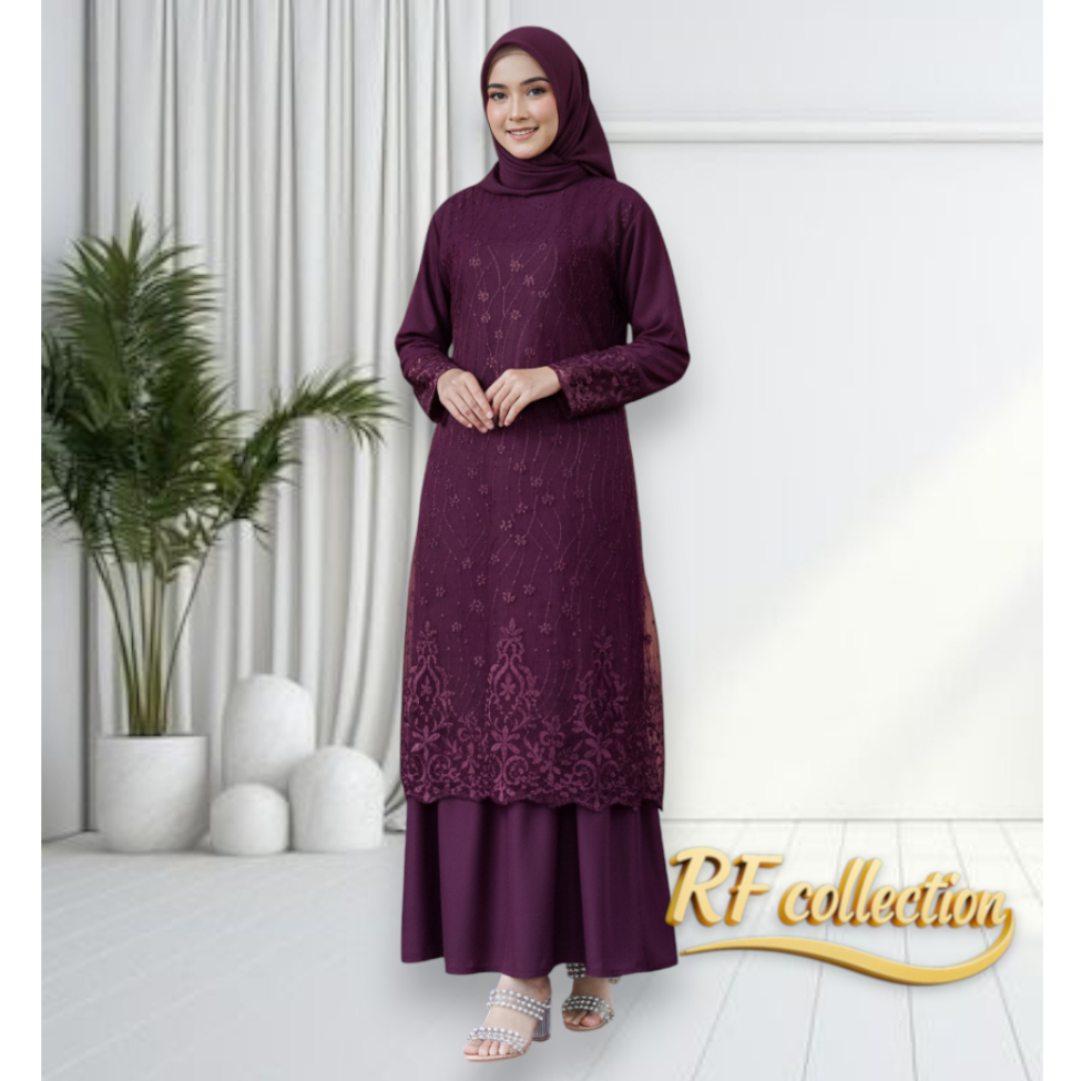 Gamis Brukat Mutiara Tile Bunga Tebal Premium Mewah