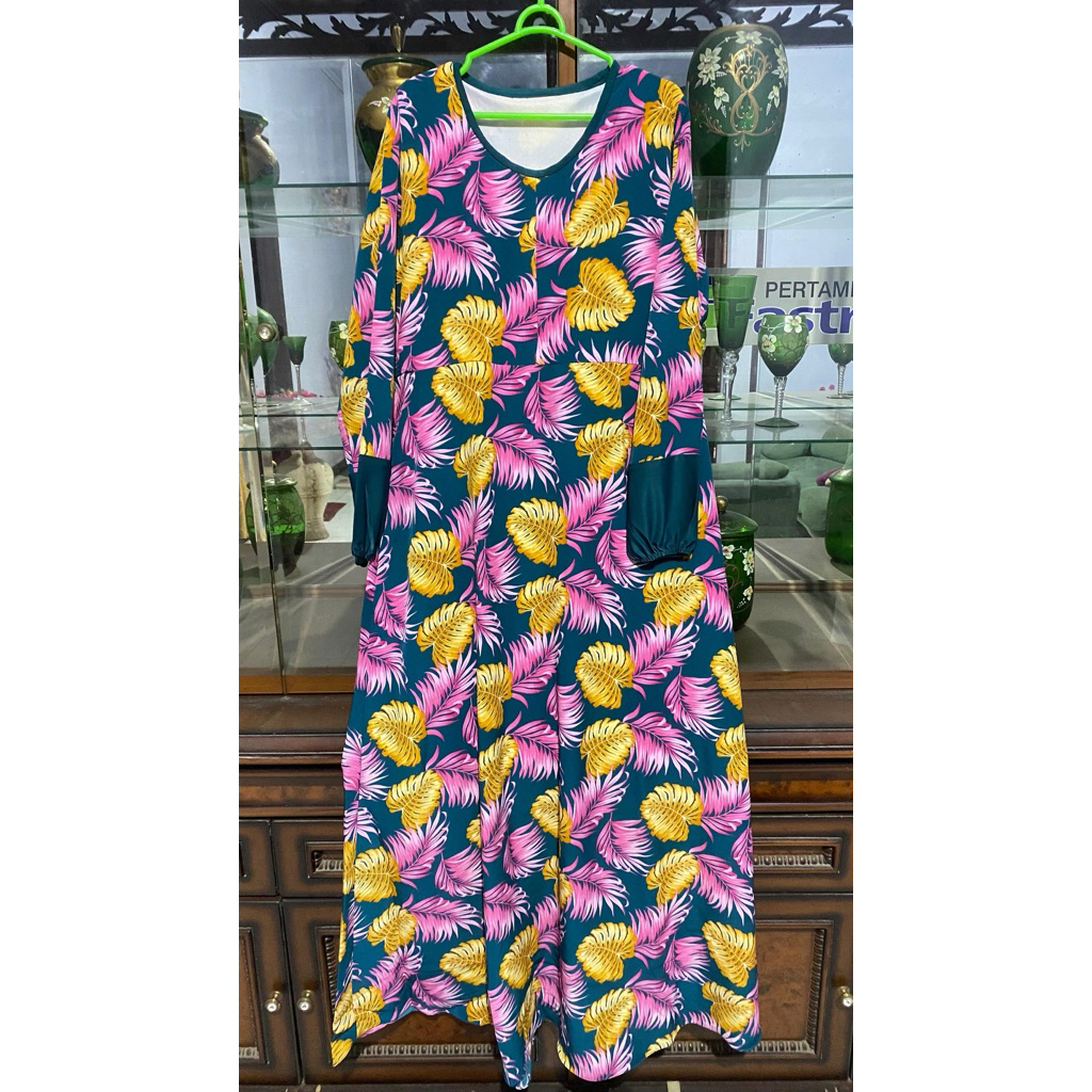 Longdress/Rok Warna Hijau Motif Daun