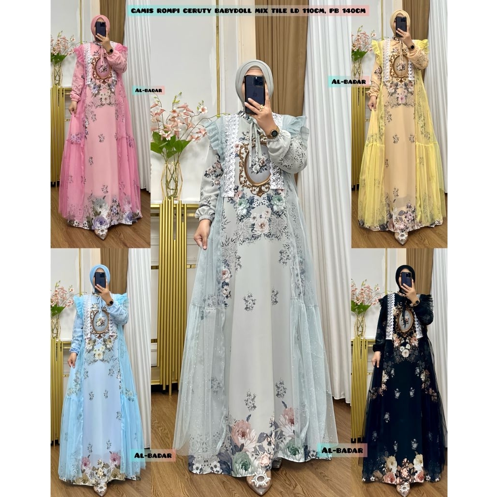 GAMIS ROMPI BAHAN CERUTY BABY DOLL MIX TILE LD 110 CM PB 140 CM