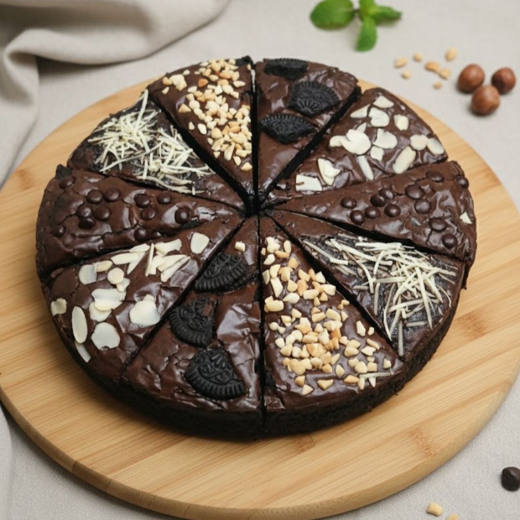 ( delish brownie ) fudgy brownies pizza nyoklat enak shiny | brownies panggang bulat