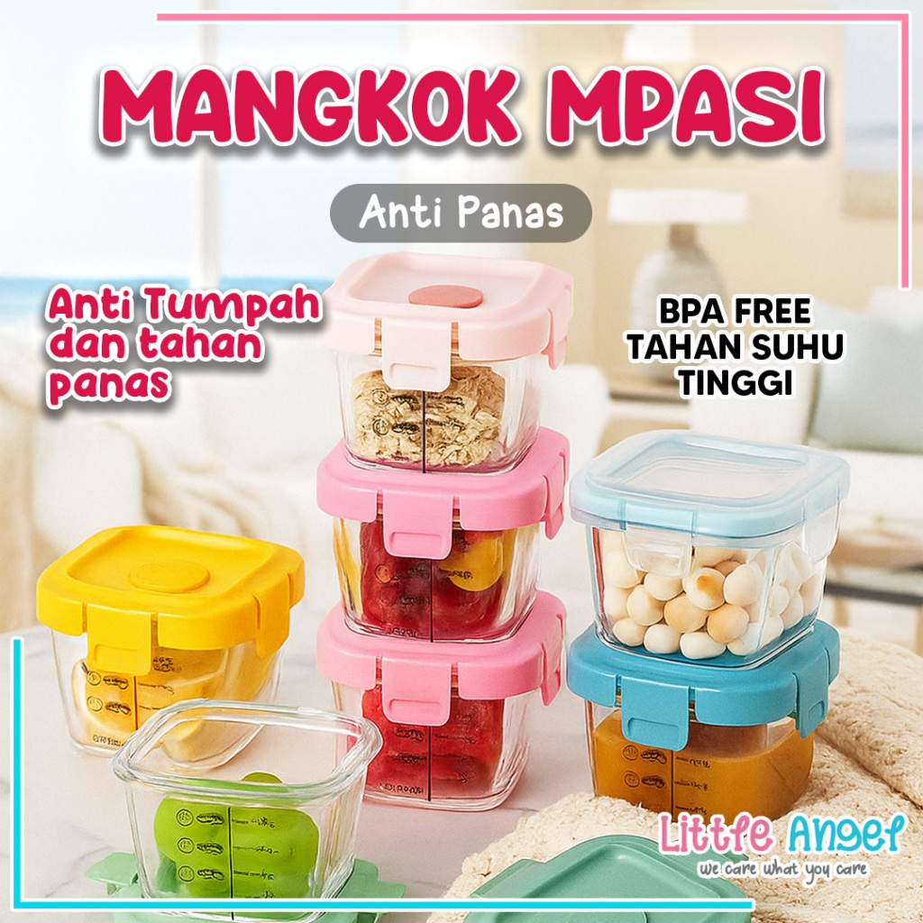 Tempat MPASI Kaca Tempat Makan Bayi Anti Tumpah Kontainer Wadah Snack Mpasi Tahan Panas Microwave Pe
