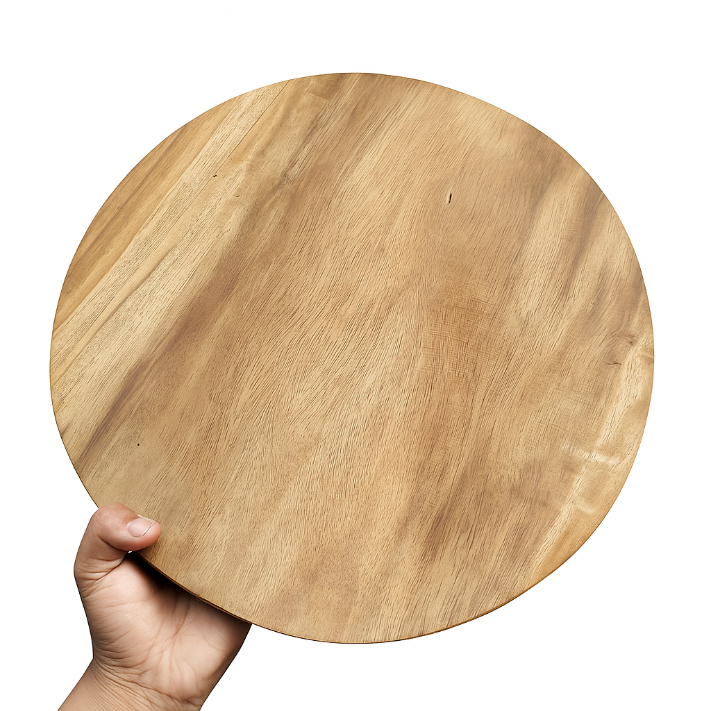Talenan Kayu Jati Bulat – Alas Saji & Potong Diameter 20 / 25 / 30 cm Tebal 2 cm Natural