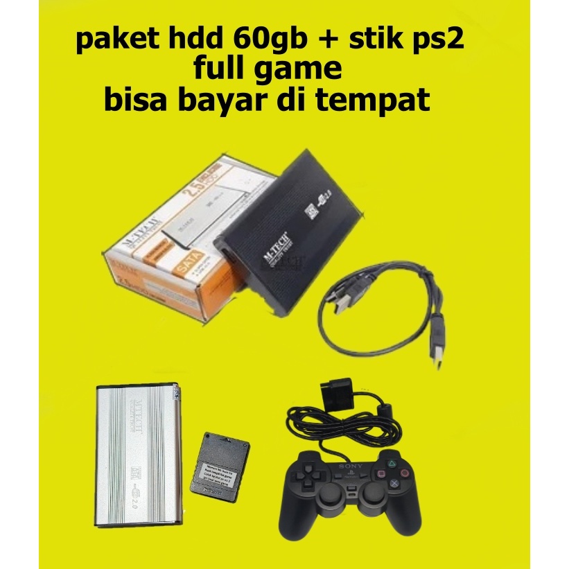 paket stik ps2 + hardisk exsternal hdd 60gb full game free mc boot