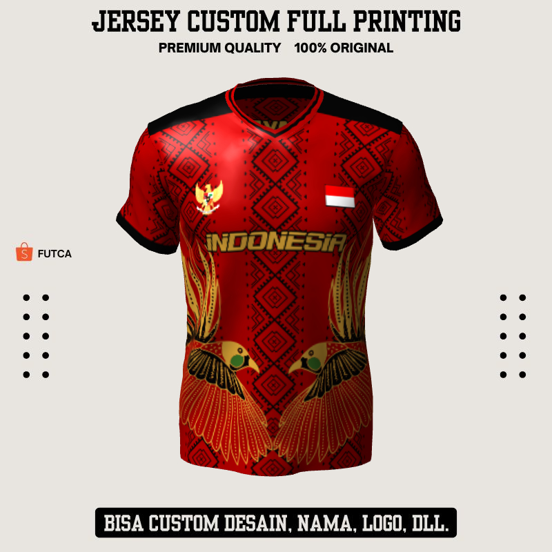 Kaos Jersey Futsal Maroon Hitam Motif Batik 273 - Jersey Olahraga