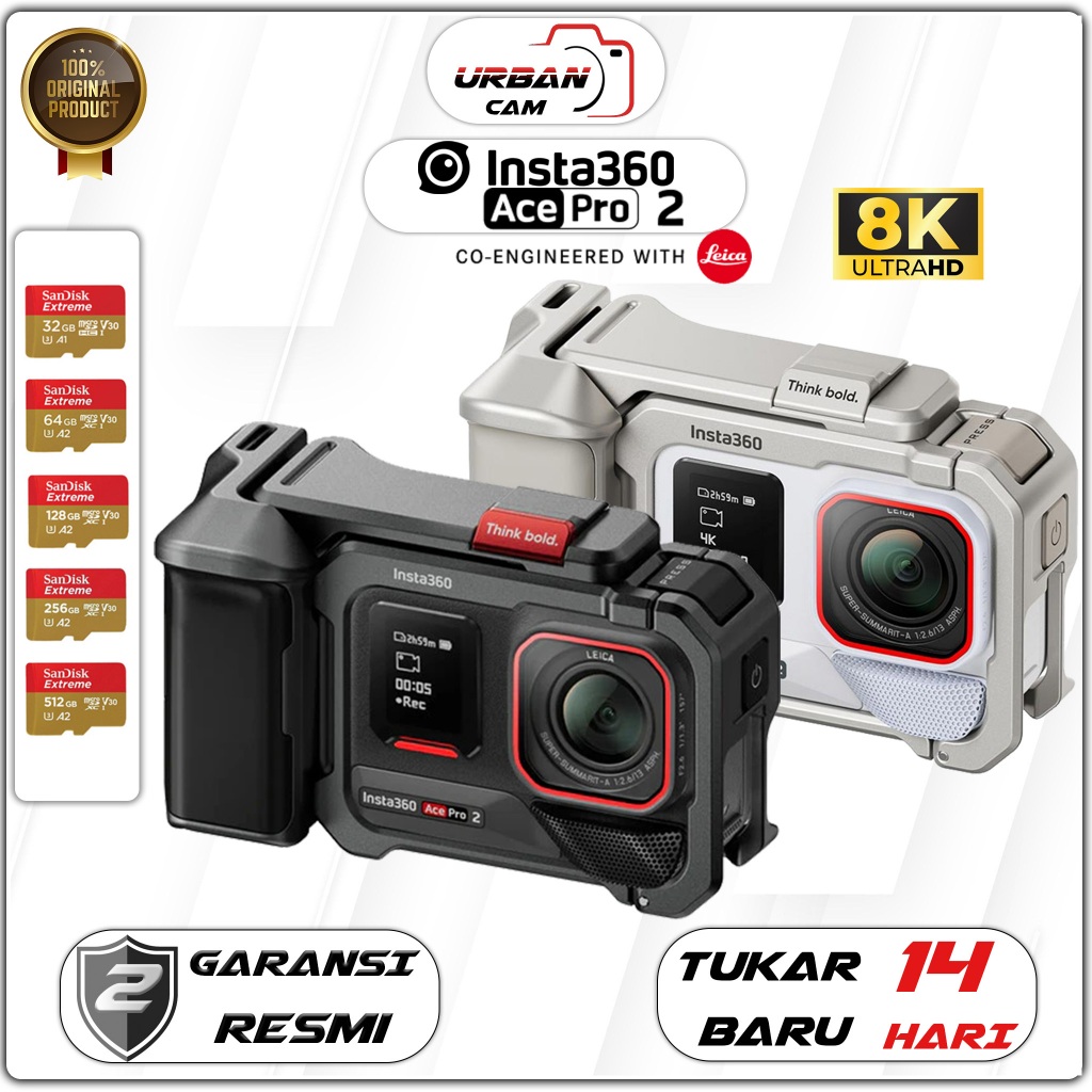 Insta360 Ace Pro 2 Action Camera - Kamera Aksi 4K 50MP dengan Stabilisasi FlowState dan Layar Sentuh Flip 2.5 Inci