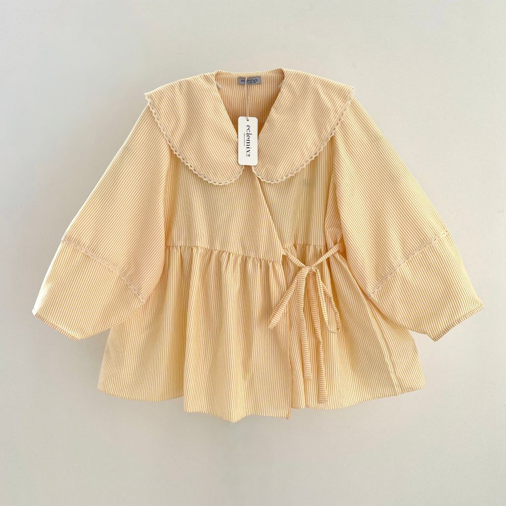 Eclemix Blouse Wanita Korean Style - Top Ryusa  - Atasan Kimono Kerah Peter Pan Motif Stripes