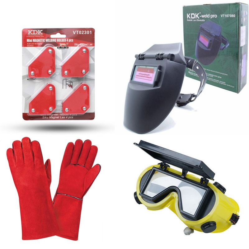 [PAKET 4 ITEM] Sarung Tangan Las Listrik Kulit Anti Api,kacamata las buka tutup / Safety Gloves free